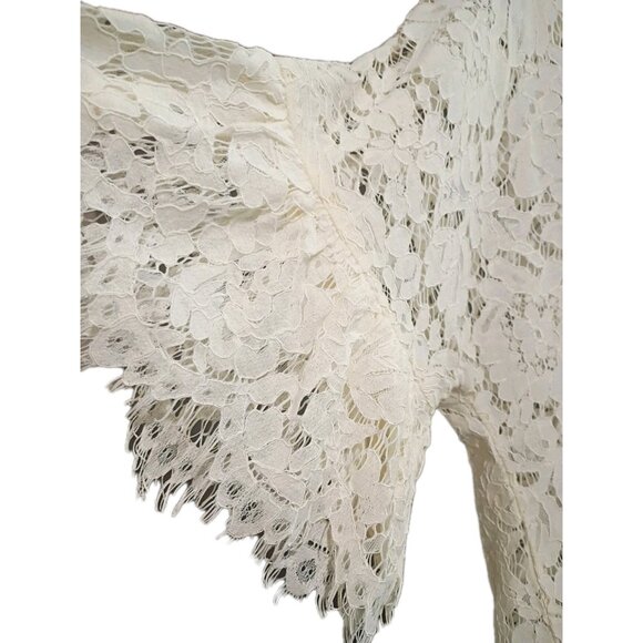 Maverik Ivory Peasant Boho Sheer Lace Top Sheer Bell Sleeve  Short Sleeve - Picture 5 of 6